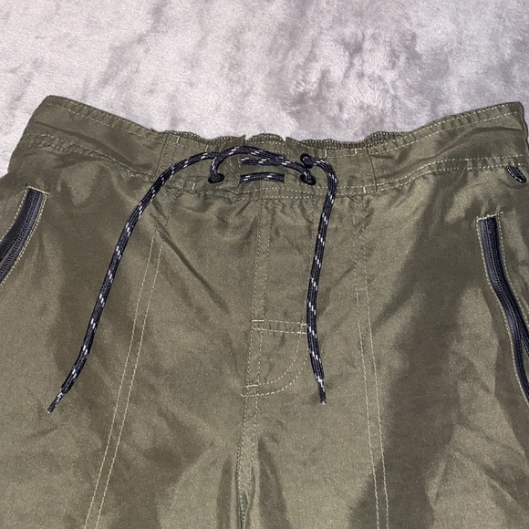 Olive green knee length board shorts. Men's small. Good for waist size 26-29. - Picture 2 of 7